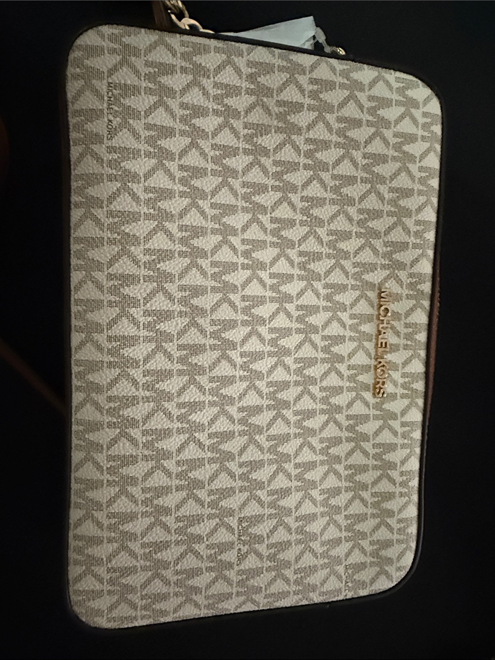 Michael Kors Beige Signature MK Zip Pouch with Gold Logo